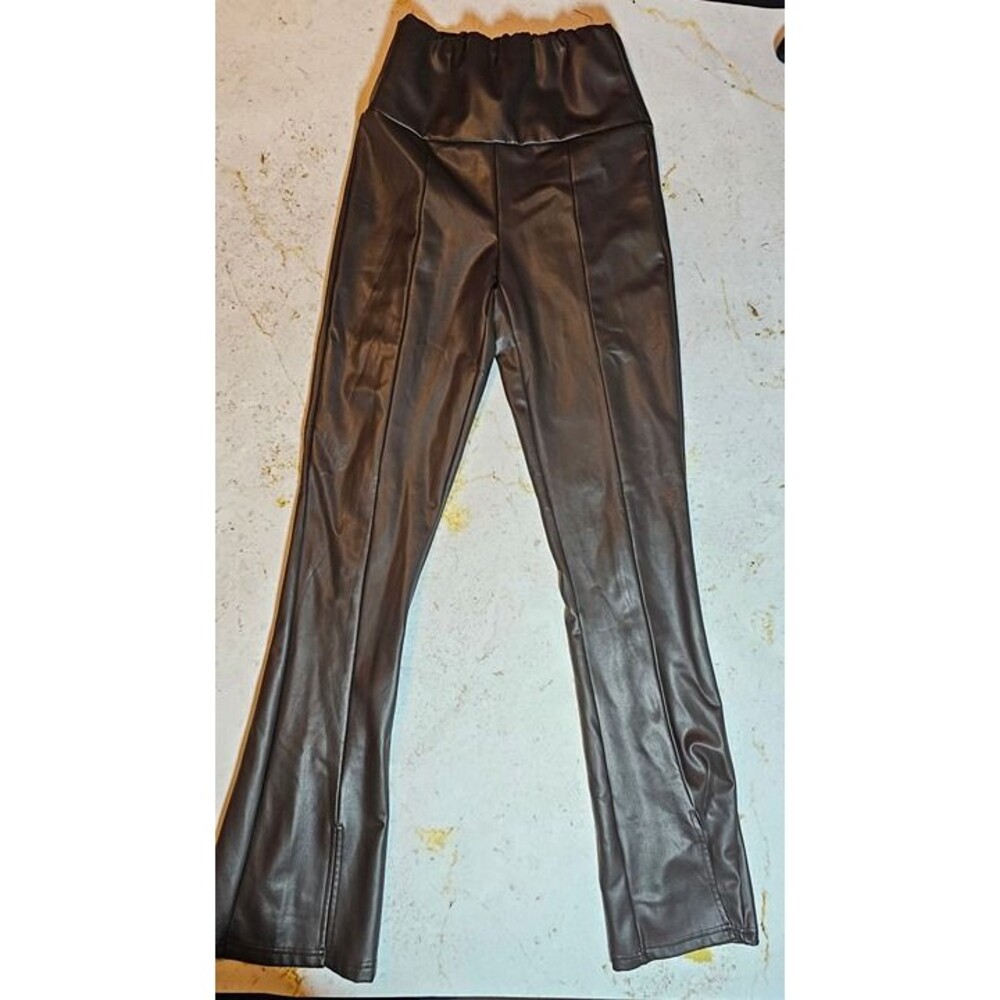 RD Style Women’s Faux Leather Pants Size Small Black High Waist Flare EUC 100% P